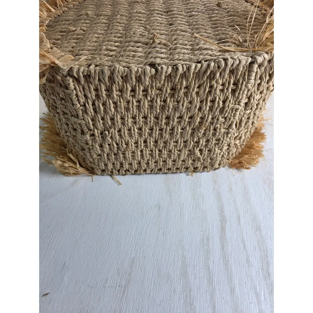 Boho Woven Straw Fringe Tote Basket Natural Raffia Cottagecore